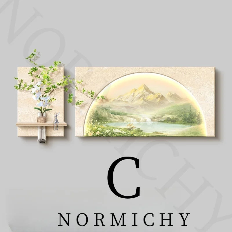 Simple Living Room Decoration Painting Natural Wood Sunshine Sofa Background Wall Hanging Painting High-End Landscape Wall Lamp
