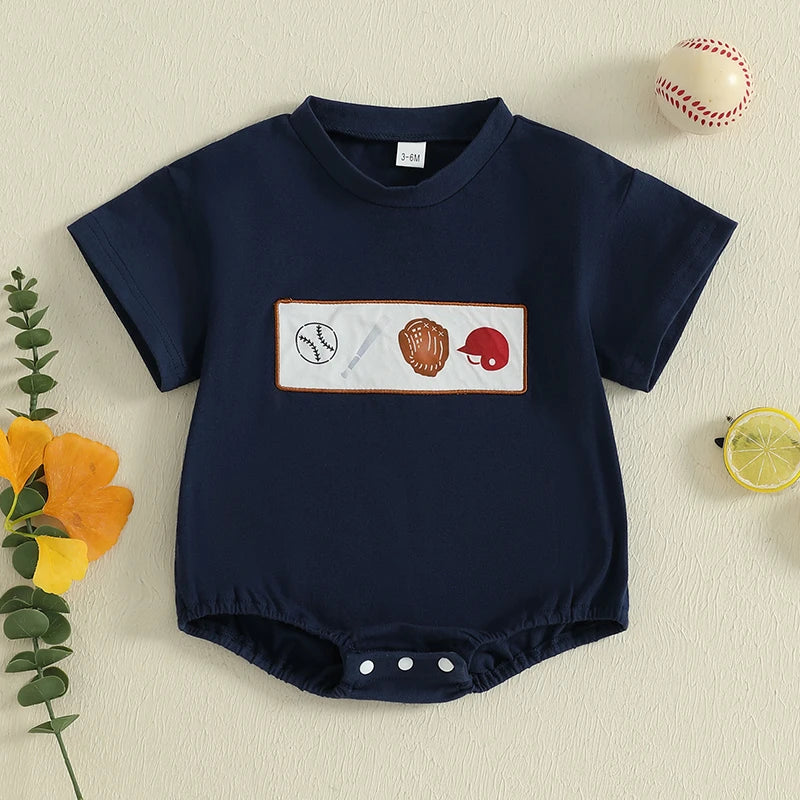 Newborn Boys Baseball Romper Shirts Infant Baby Summer Clothes Short Sleeve Bodysuit Tops