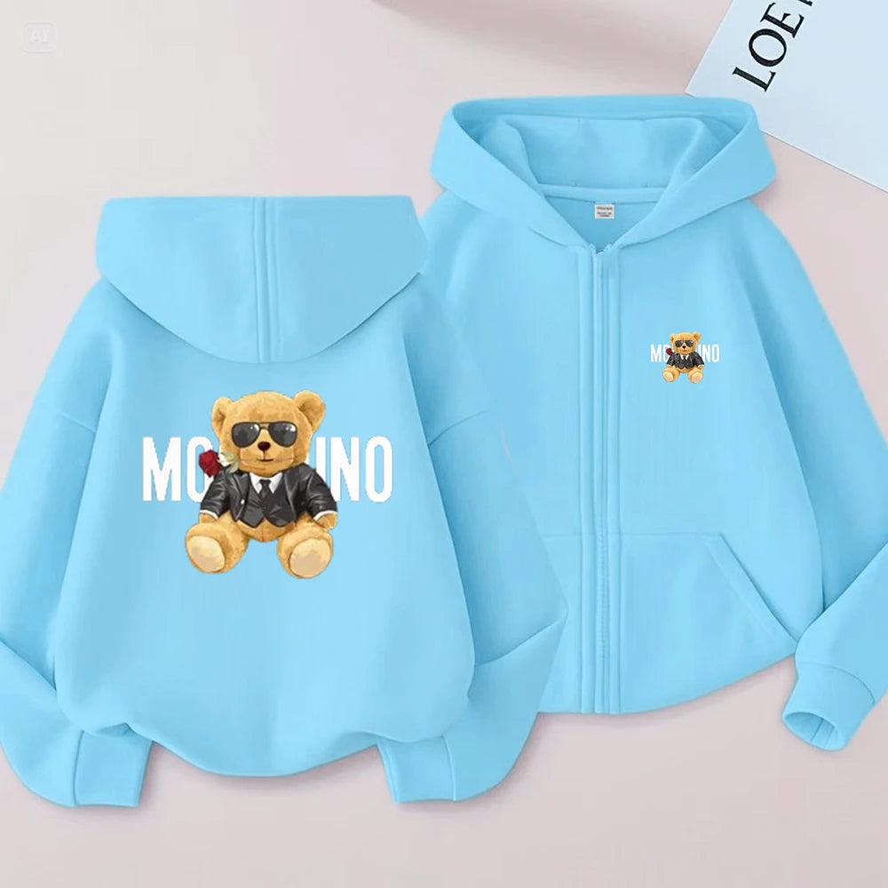 Children Little Bear Hoodie Toddler 3-12 Year Coat  Fashion zipper style Clothing Boys Girls Tops Spring Leisure Sweatshirr