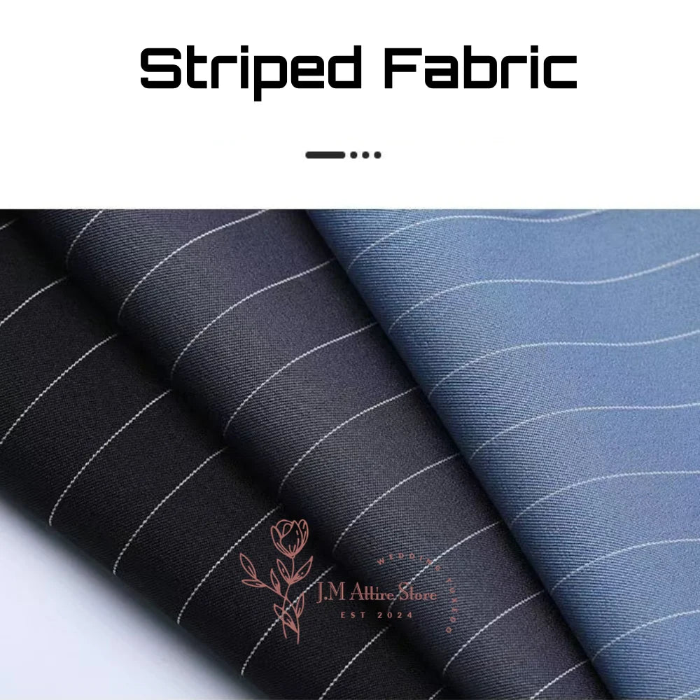 Men formal suit 2-piece set blue striped peak lapel double breasted jacket pants for wedding meeting dinner party custom tuxedo