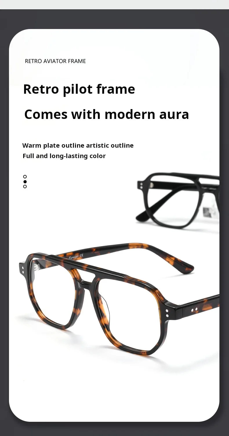 TFTB Fashion Trend Pilot Glasses Men Double Beam Acetate Ultralight Retro Optical Prescription Eyeglasses Frame Women 140mm