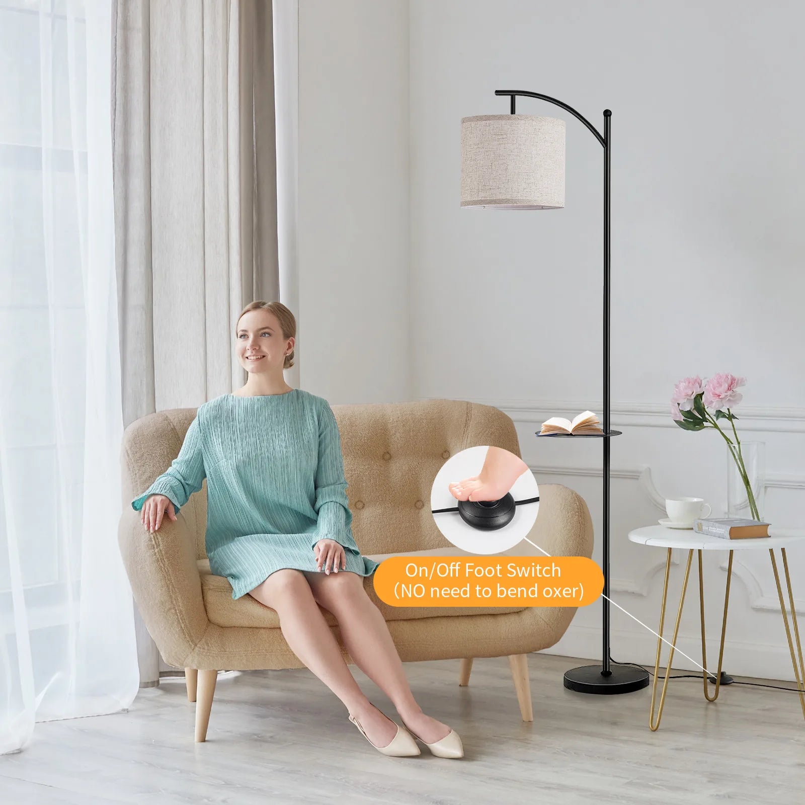 Floor Lamp With 3 Color Temperatures, Standing Lamp With Magnetic Remote Control For Bedroom, Living Room( 9W LED Bulb Included)
