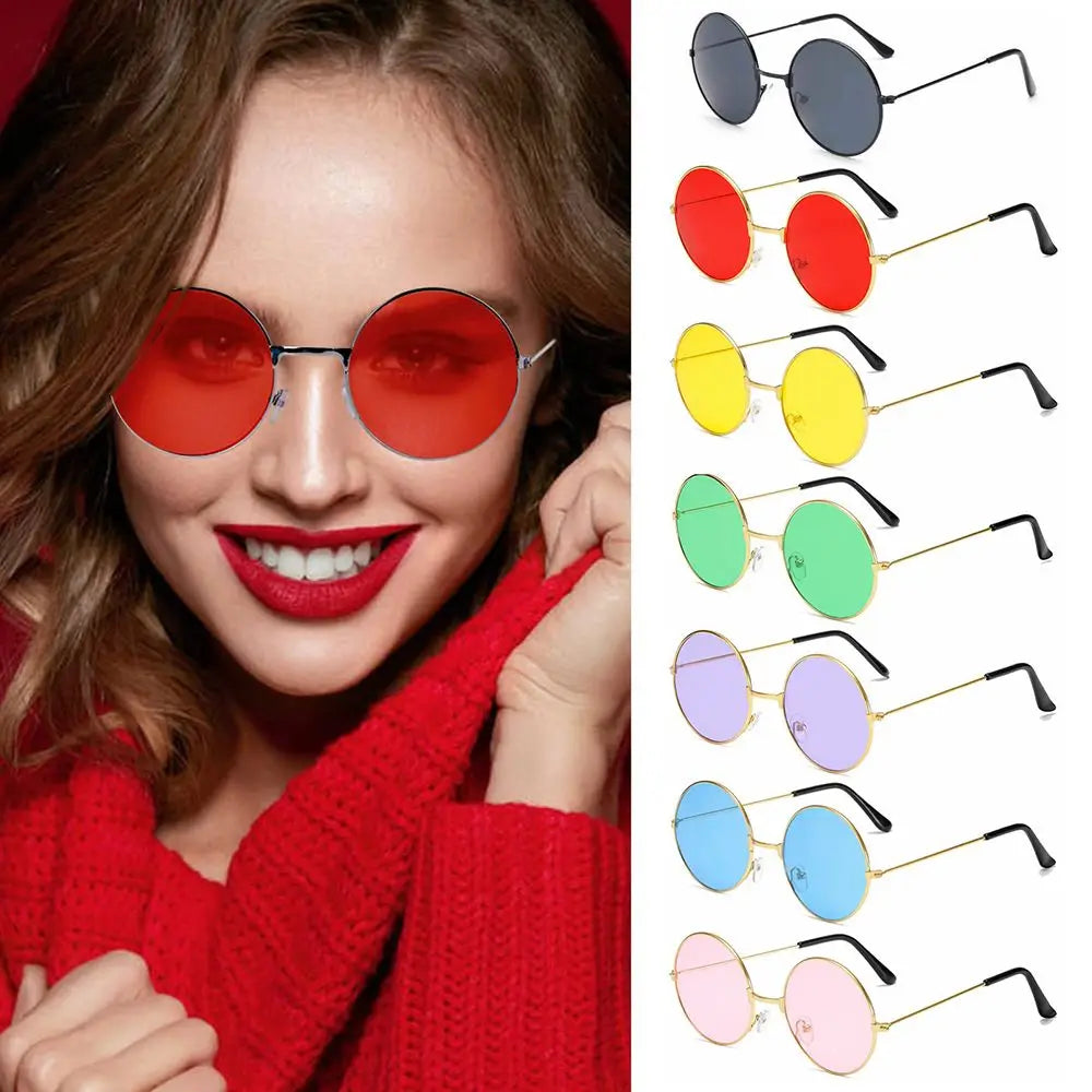 Fashion Vintage Round Sunglasses Women UV400 Sun Glasses Colorful Round-frame Glasses Female Male Metal Mirror Oculos De Sol