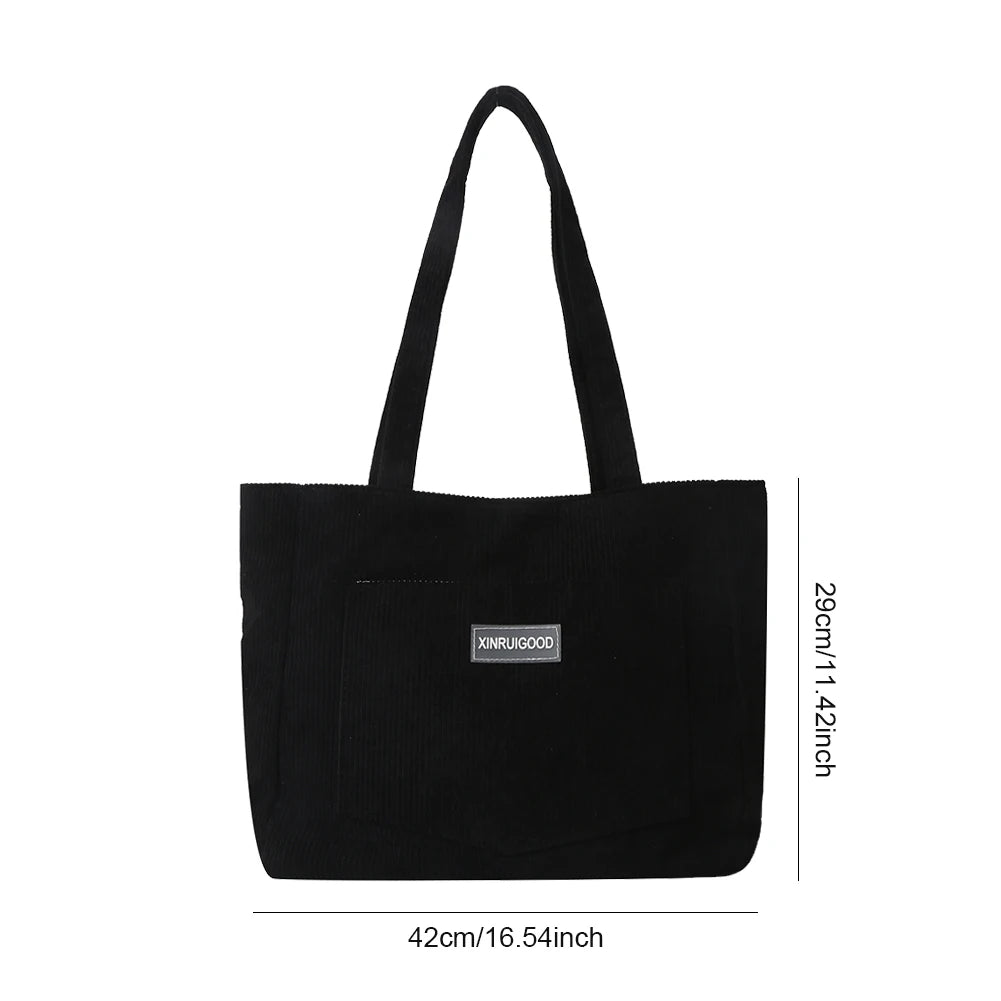Women Large Capacity Shoulder Bags with Pockets Compartments Cord Tote Bag Solid Hobos Bag for School Work Shopping