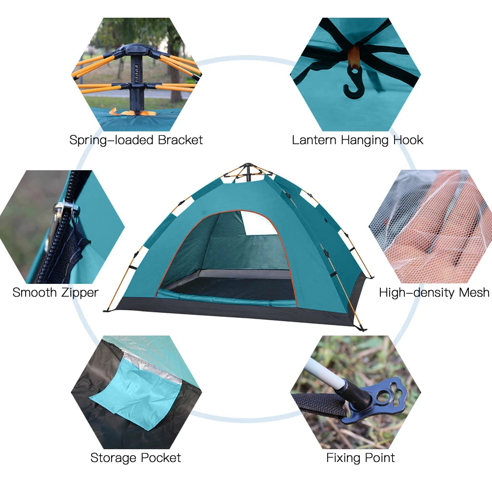 Outdoor Pop Up Tent Water-resistant Portable Instant Camping Folding Fully Automatic Tent for 1-2 Family Tent