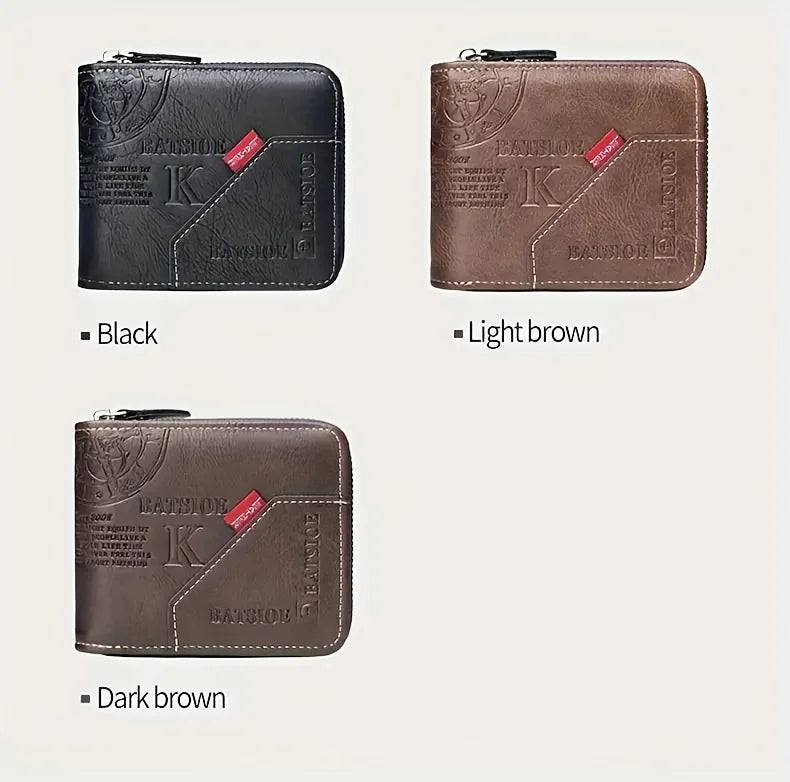 1pc faux Leather Wallet for Men - Premium Retro Letter Embossed Design, Multiple Credit Card Slots, Zipper Closure, Stylish Gift