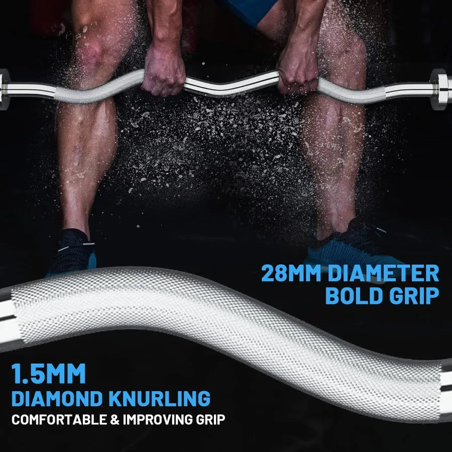 47" EZ Curl Bar 500lbs Capacity Steel Barbell Suitable for 2" Weight Plates 2Inch Curl Bar for Weight Lifting Hip Thrusts Squat