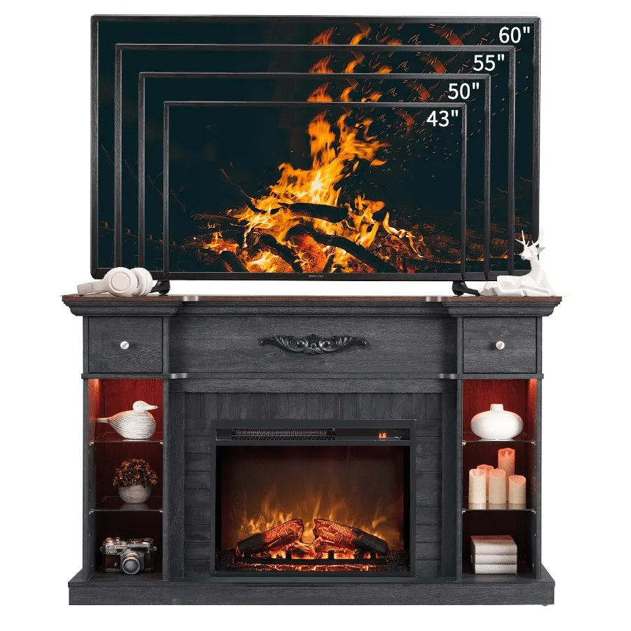 Electric Fireplace TV Stand Designed for 65 Inch TVs with Farmhouse Style LED Entertainment Center Featuring 7 Colors Changing