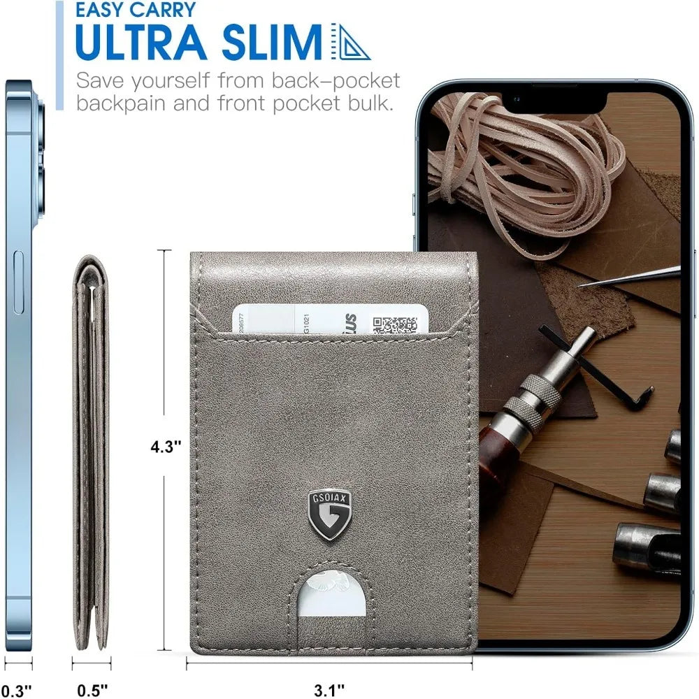 Mens Slim Wallet RFID Blocking Bifold wallets for men Minimalist Genuine Leather Carbon Fiber Card Holder Money Clip Thin Mens w