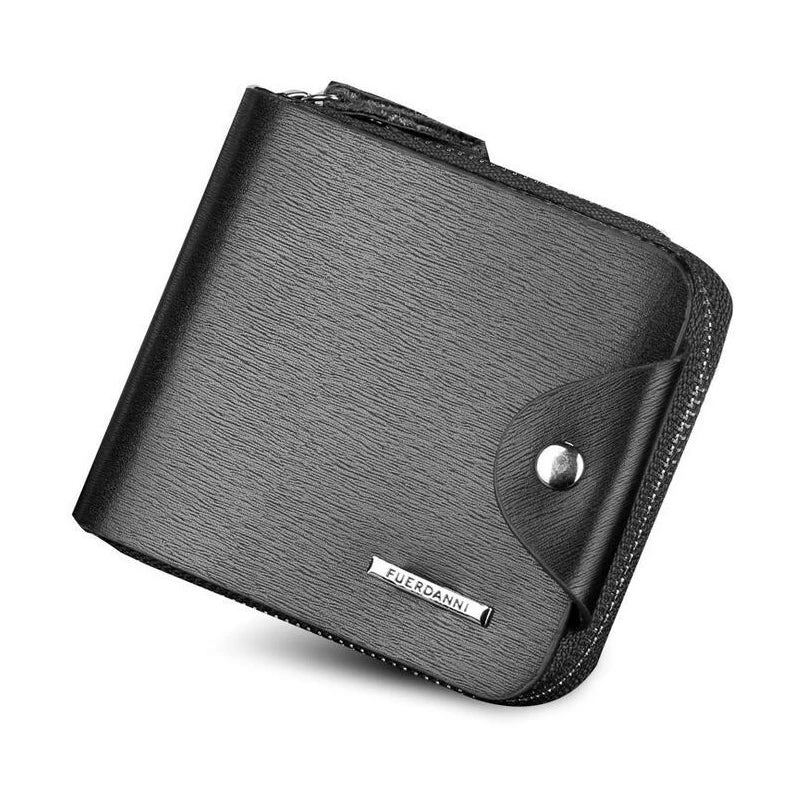 Horizontal Short PU Leather Wallet For Men With Zipper Money Bag Hasp Purse Credit Card Holder With ID Window