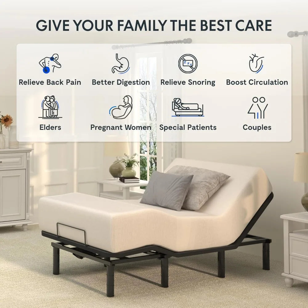 FLEXISPOT S2E Adjustable Bed Frame Base Twin XL,One-Person Transport and Assembly,Adjustable Bed Legs,Oxford Fabric Bedspread,Re