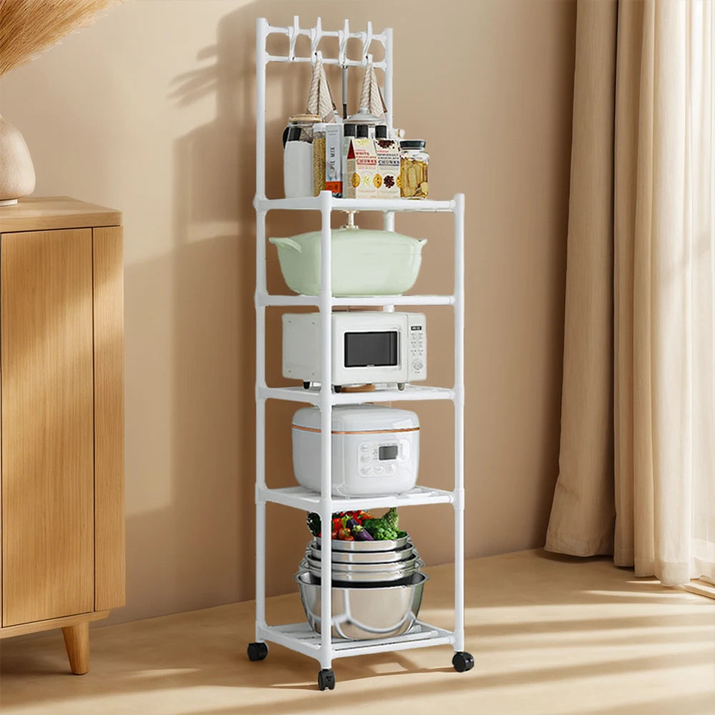5 Tier Storage Shelves 110LBS Heavy Duty Organizer Shelf with Rolling Wheels for Laundry Bathroom Kitchen Garage Pantry