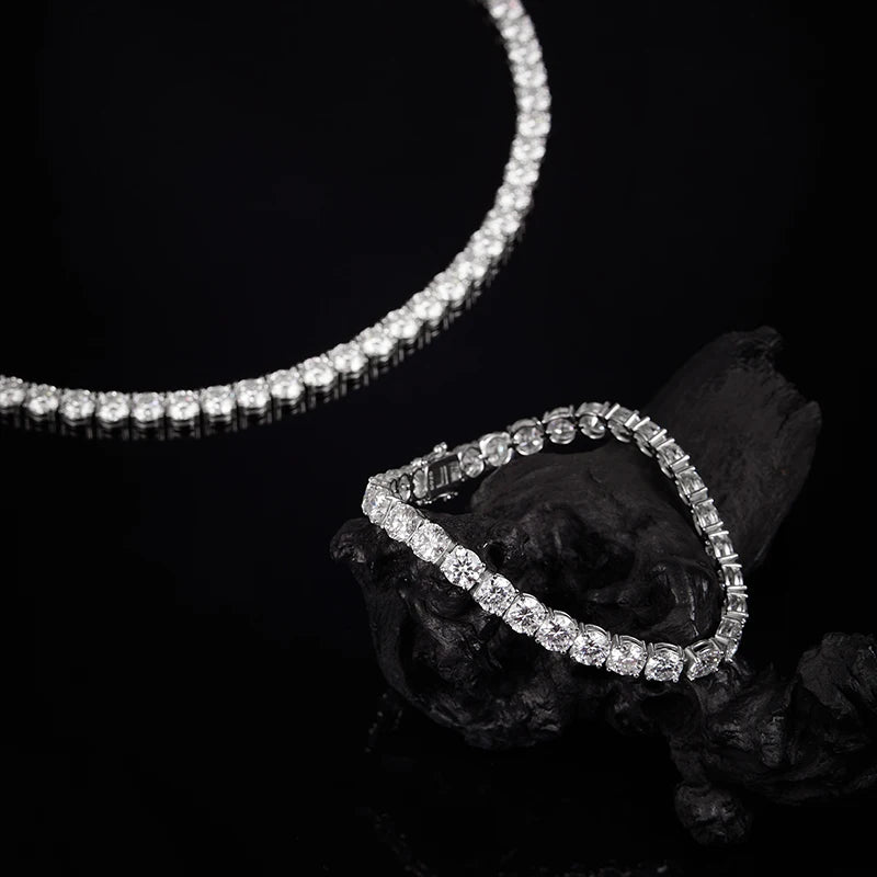 Moissanite Tennis Necklaces For Man Women 3/4/5/6.5mm Full Diamond With GRA 925 Sterling Silver Plated 18k White Gold Jewelry