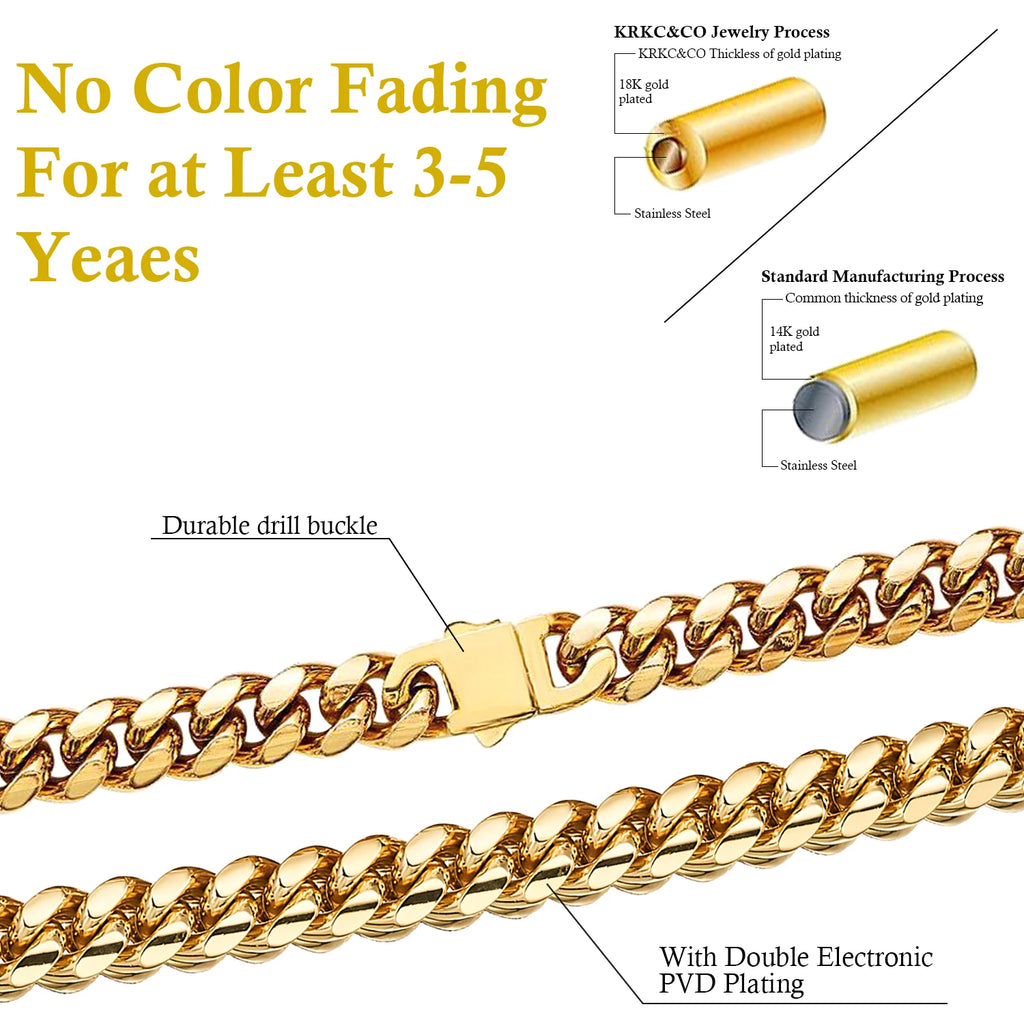 12/14mm Hip Hop Necklace 18K Gold Plated  316L Stainless Steel Cuban Link Chain Bracelet Jewelry For unisex Fashion Jewelry