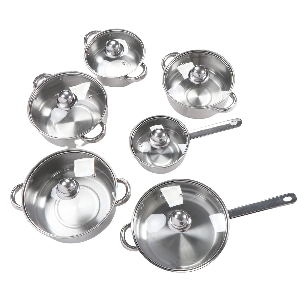 Stainless Steel Pots and Pans Set with Lids Versatile Kitchen Cookware Kits Efficient Heat Distribution Kitchen Supplies