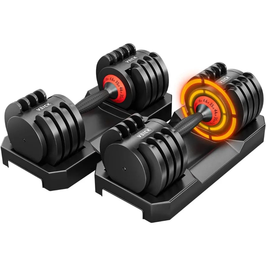 55 lbs Adjustable Dumbbell with Anti-Slip Turning Handle, Fast Adjust Weight for Men Women, Exercise Equipment with Tray for Ho