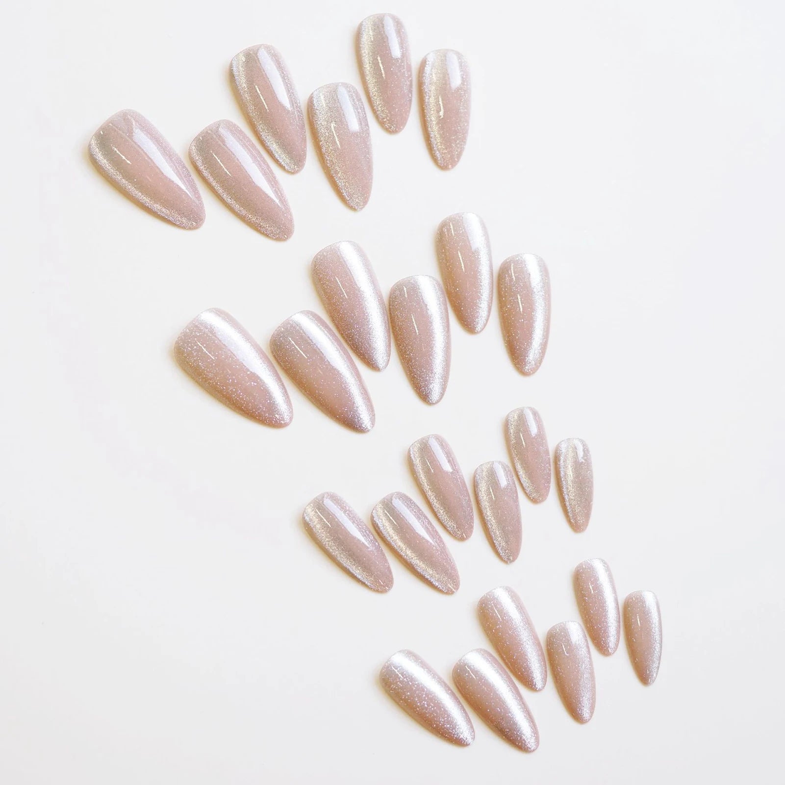 24pcs Almond False Nail Glittering Cat Eye Style Pointed Tips Artificial Nail for Women and Girl Nail Salon at Home