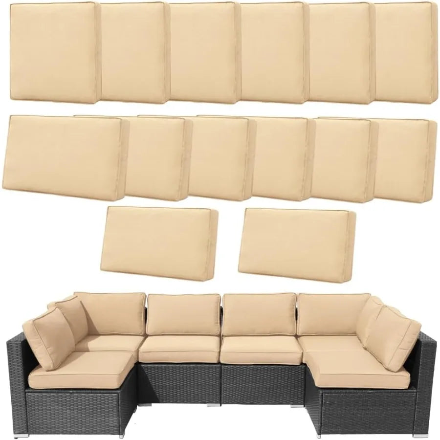 14Pcs Outdoor Cushion Replacement Washable Slipcovers with Zipper for 6Seaters Sofa Patio Set Seat and Back Covers Only in Beig