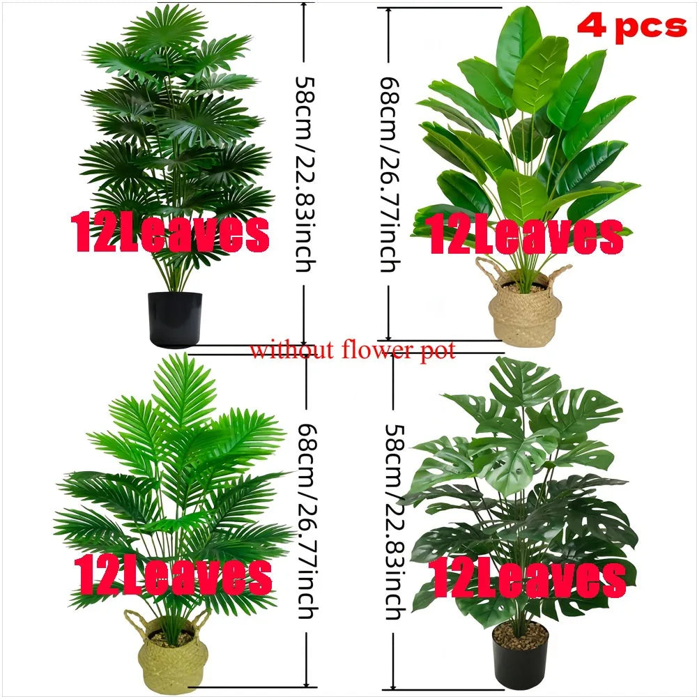 4pcs 48Leaves Areca Palm Simulation Green Plants Realistic Artificial Trees Suitable for Bedroom Living Room Outdoor Decoration
