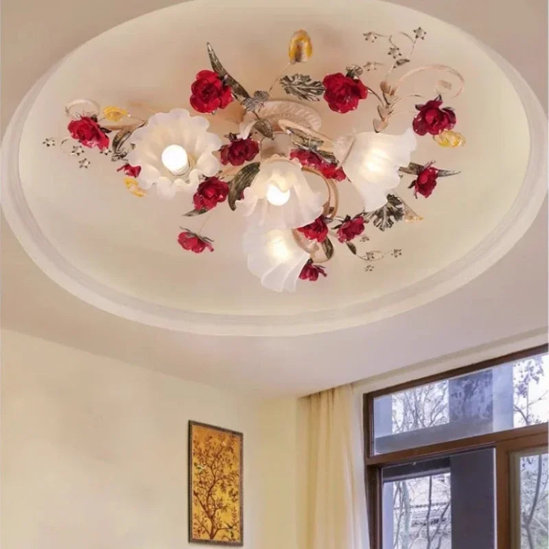 Creative romantic flower ceiling decorative chandelier pastoral retro LED ceiling lights Living room Bedroom Nordic ceiling lamp