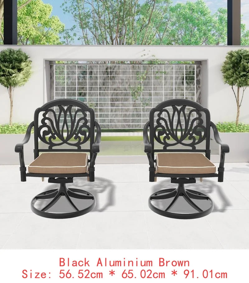 2PCS Aluminum Patio Swivel Chairs with Black Frame and Random Color Cushions