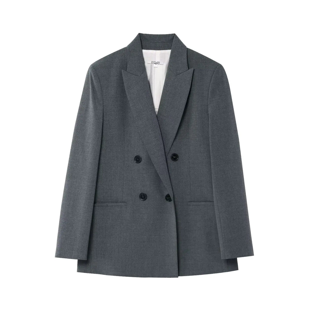 Women's new suit trousers suit double-breasted suit jacket with shoulder pads, pleated wide-leg pants