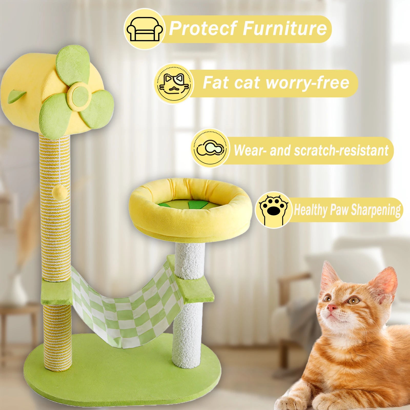Cat Tree Cat Climbing Frame, with a Comfortable and Fun Platform for Cats to Jump on Comes with a Padded Hammock with an Ice Pad,