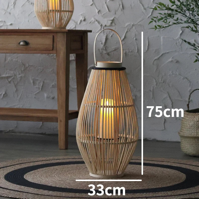 Vintage Wood Floor Candlestick Natural Bamboo Lantern Room Garden Hall Candle Holders Nordic Home Decoration Accessories Cage