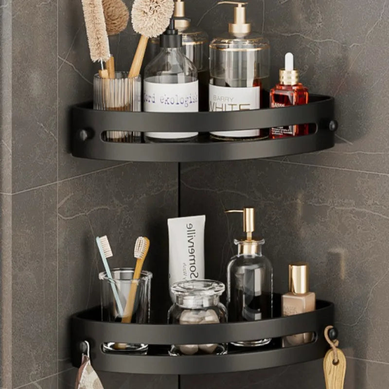2pcs No-Drill Wall-Mounted Corner Shelf - Durable ABS Bathroom Storage Rack for Sink, Toilet, and Shower Organization