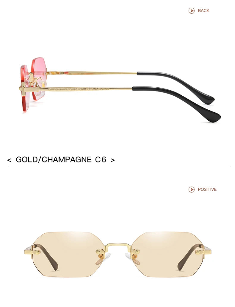 Vintage Rimless Polygon Sunglasses Women Men Luxury Brand Designer Popular Travel Small Frame Sun Glasses Ladies