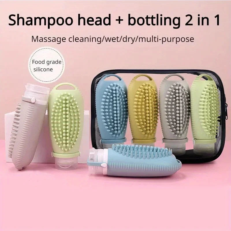 4Pcs Travel Separately Bottled Shampoo Cosmetics Lotion Separately Bottled Massage Separately Bottled with Brush