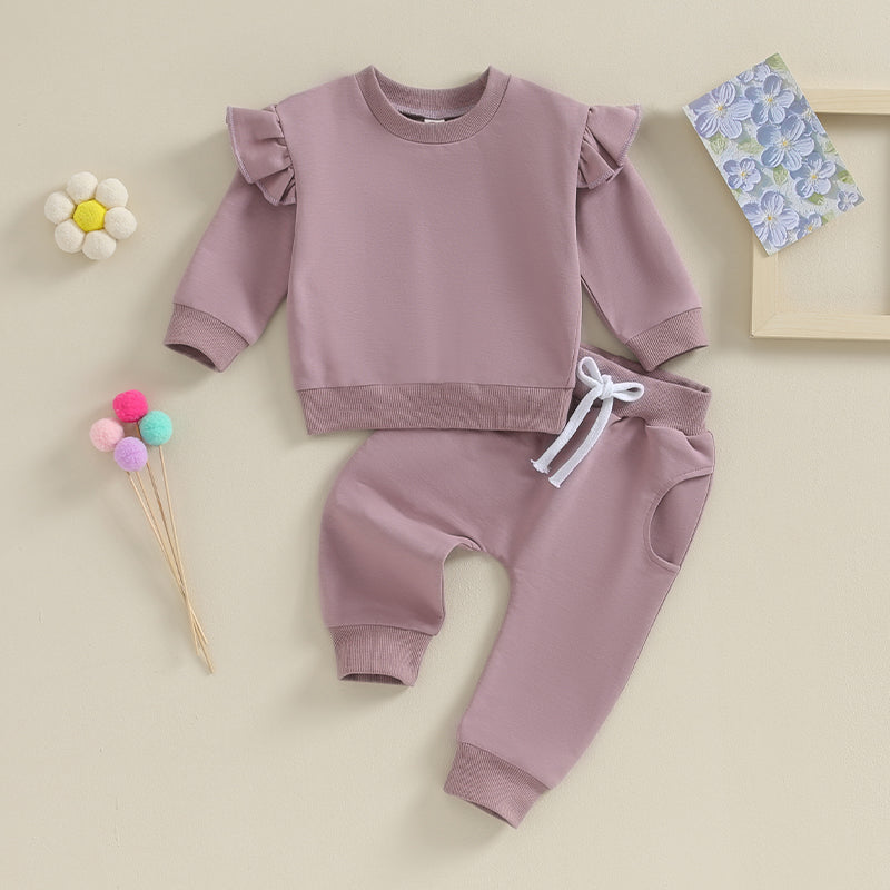 Tregren 0-24M Infant Baby Girls Clothes Long Sleeve Solid Color Sweatshirt Tops Pants 2pcs Set Outfits Toddler Casual Tracksuit