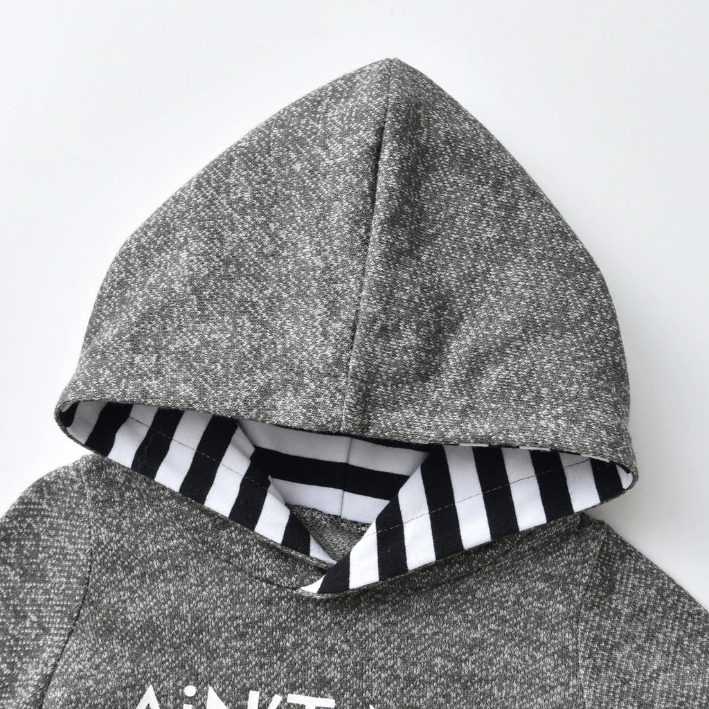 Newborn infant Baby Boy Fashion Clothes Letters Printed Hooded Romper Bodysuit Top and Long Pants Outfit Set for Toddler Boys
