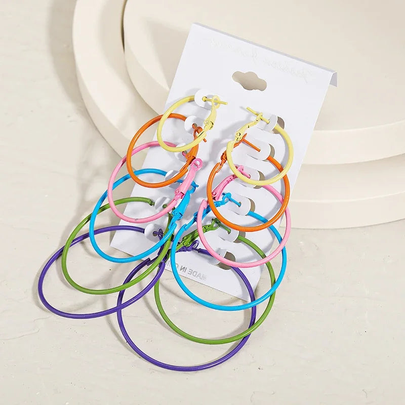 12Pairs/6Pairs Simple Punk Hoop Earrings Set Big Circle Earrings Jewelry for Women Girls Ear Hoops Earring Round Oversized