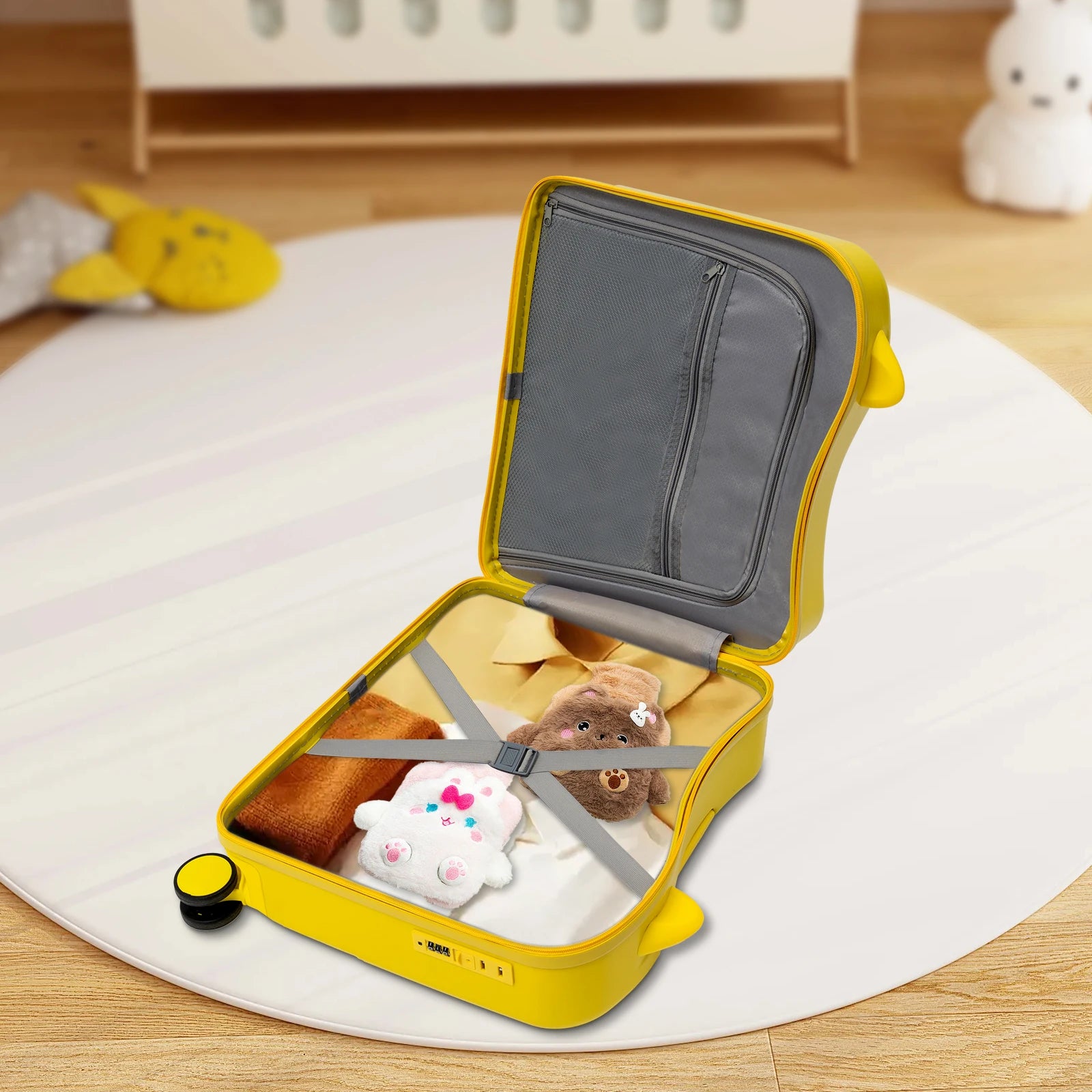 Kids ride-on Suitcase carry-on Tollder Luggage Sustainable Polycarbonate Body and TSA Lock and Wheels Suitcase to Kids aged 1-8