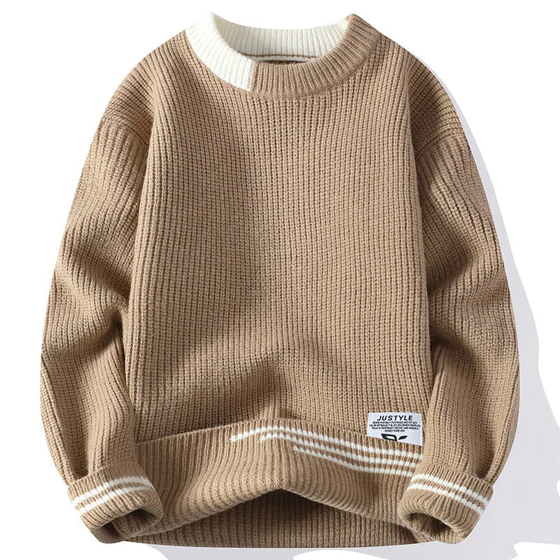 Men Retro Color Collision Twist Sweater Loose Fit Round Neck Knit Jumper Pullover Autumn Winter Casual 4 Colors Knitted Sweaters