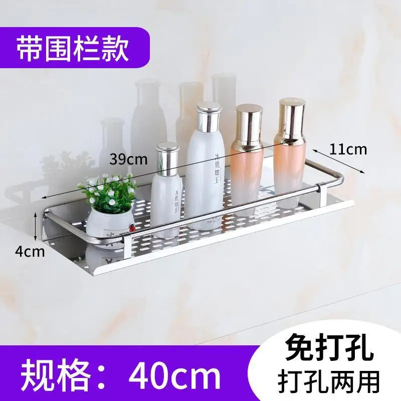 Bathroom Shelf Organizer Storage Wall Mounted Shelves Kitchen Shower Rack Stainless Steel Shampoo Holder Drain Water Accessories
