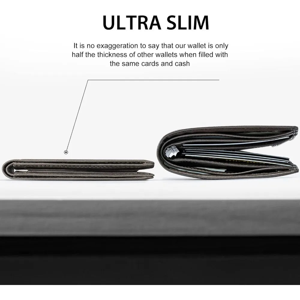 Mens Slim Wallet RFID Blocking Bifold wallets for men Minimalist Genuine Leather Carbon Fiber Card Holder Money Clip Thin Mens w