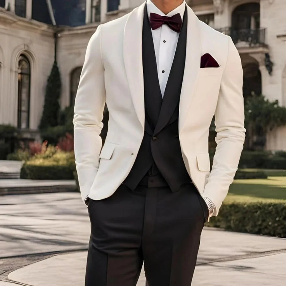 Smart Casual Suit Set For Men Formal Solid Blazer Vest And Pants 3 Pieces Costume Hommes Formal Occasions