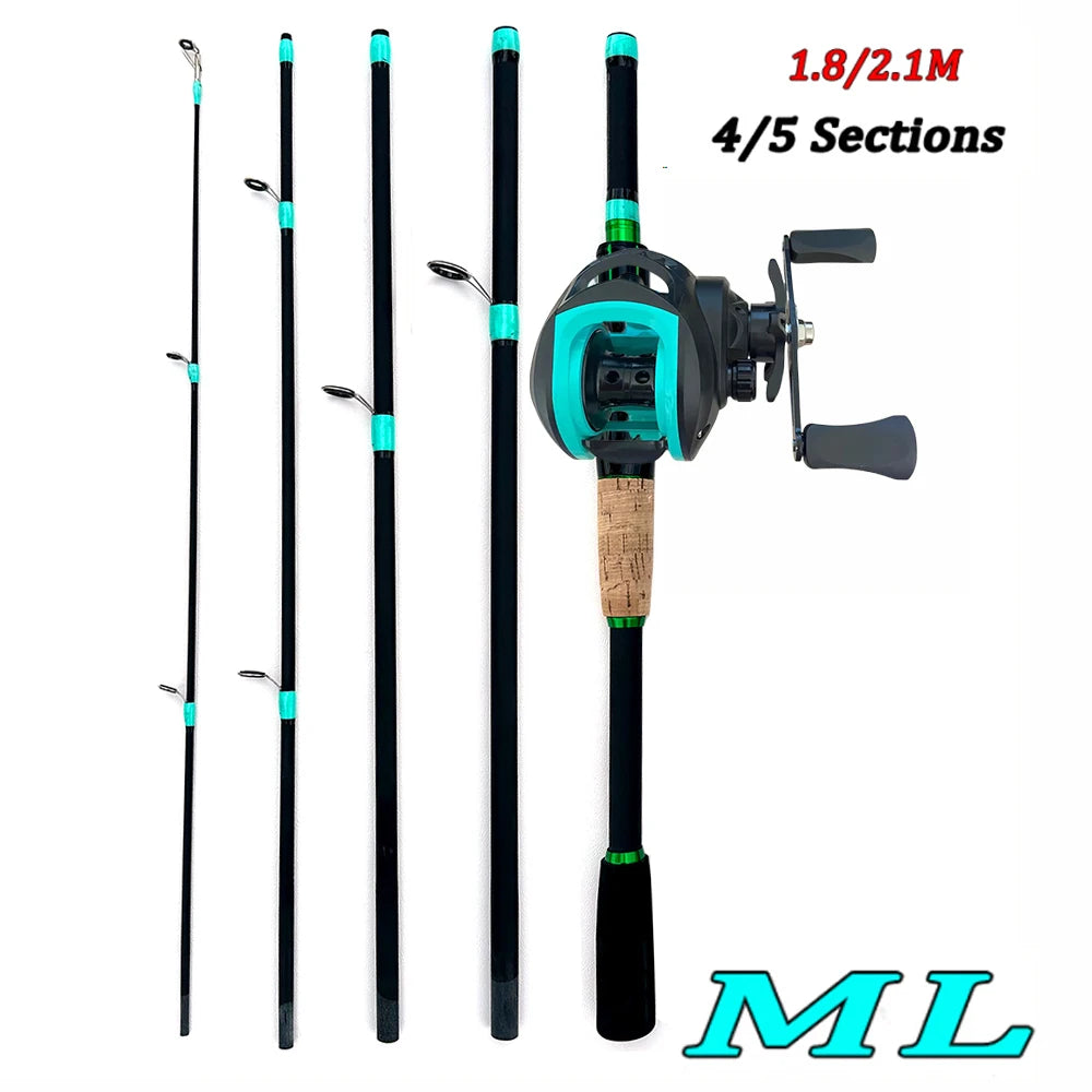 Fishing Rod Reels Combo 4/5Sections ML Action 3.5g-14g Ultralight Trave Rod With Baitcasting Reel Kit Carp Fishing Pesca1.8/2.1m