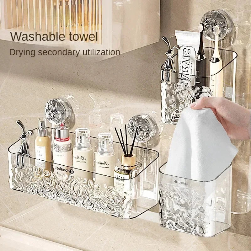 Shower Suction Cup Shelf Basket Light Glacier Pattern One Second Installation bathroom Organizer Storage Rotaeting to Suck Remov