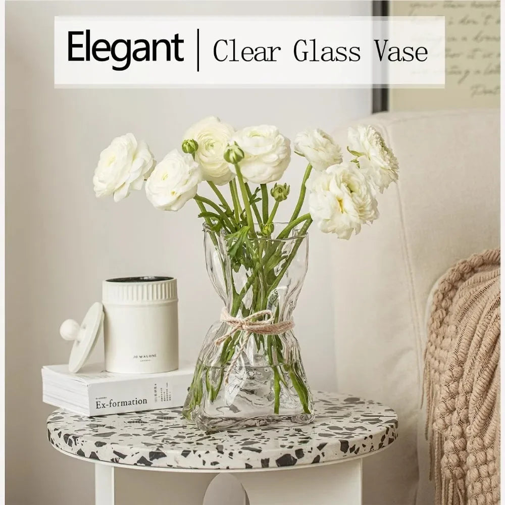 6 inch small glass vase, irregular transparent vase, suitable for center table interior table decoration, modern art deco vase