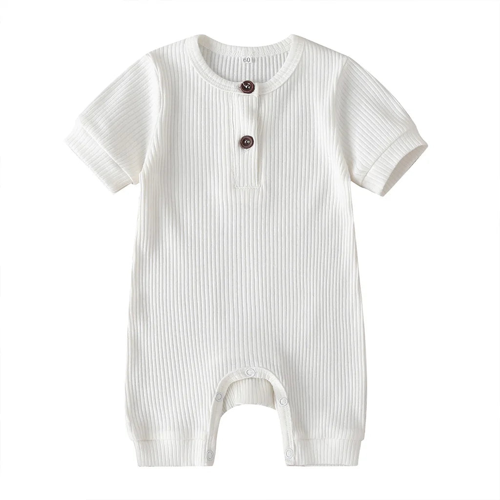 Newborn Baby Boys Girls Short Sleeve Romper Summer Toddler Clothes Infant Solid Color Knit Rib O Neck Jumpsuits Playsuit Outfits