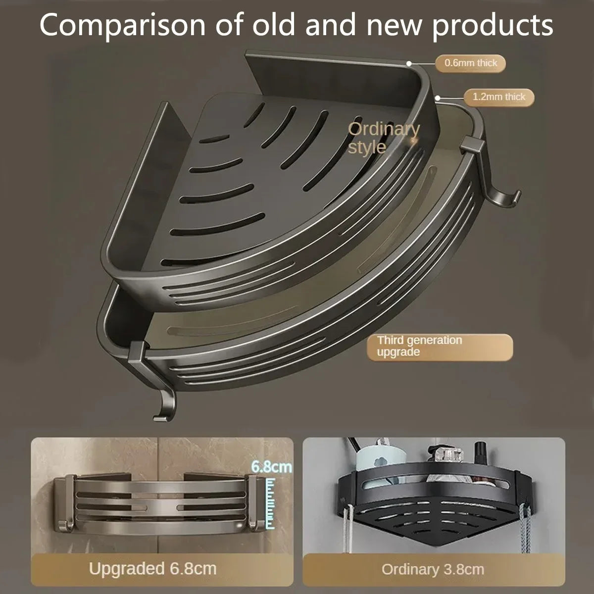 1-2PCS Shower Corner Shelf with Hook Towel Bar No Drill Space Aluminum Shower Storage Rack Bathroom Organizer