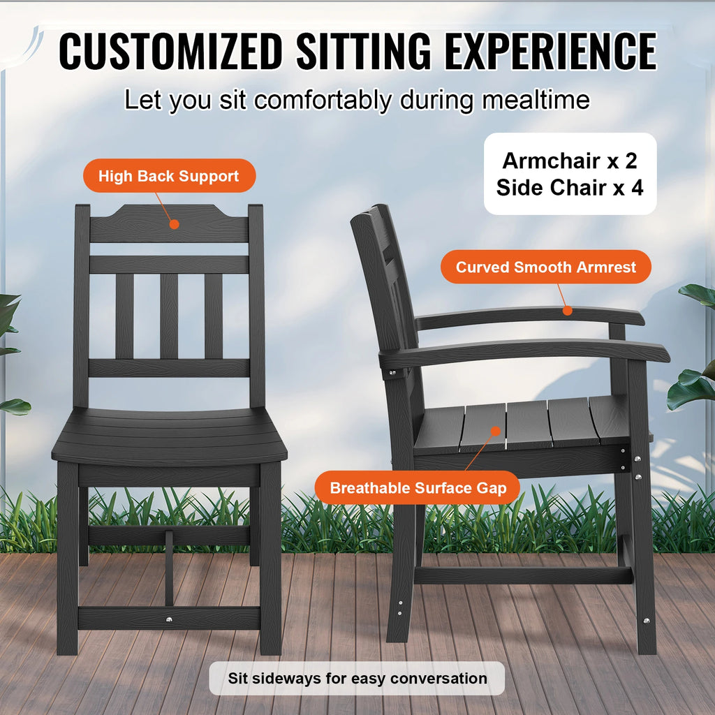 SucceBuy 7 Pieces Patio Dining Set, Outdoor Rectangle Furniture Table and Chairs Set, All Weather Garden Furniture Table Sets