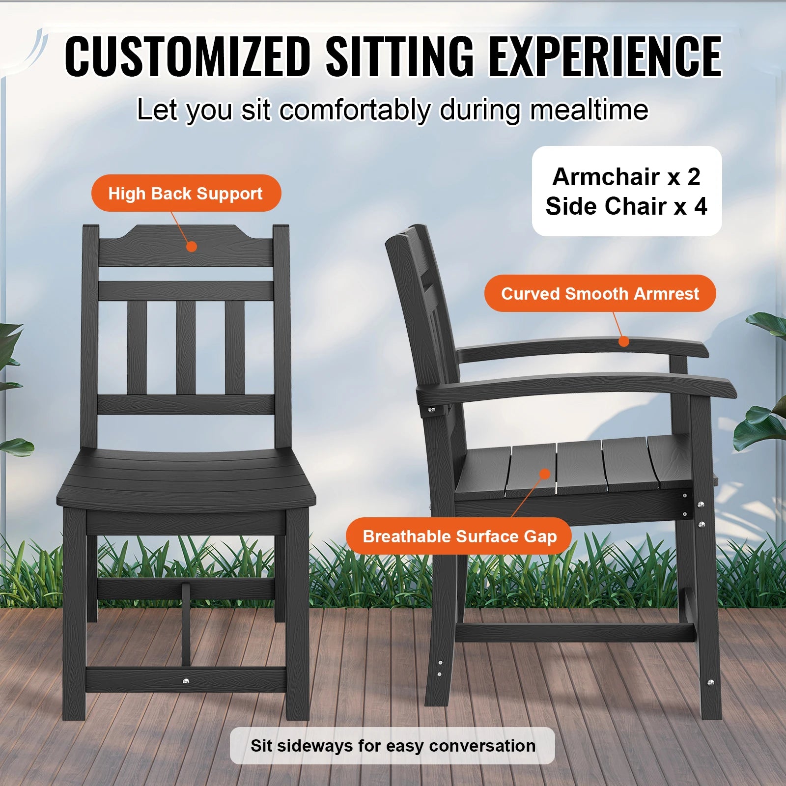 SucceBuy 7 Pieces Patio Dining Set, Outdoor Rectangle Furniture Table and Chairs Set, All Weather Garden Furniture Table Sets