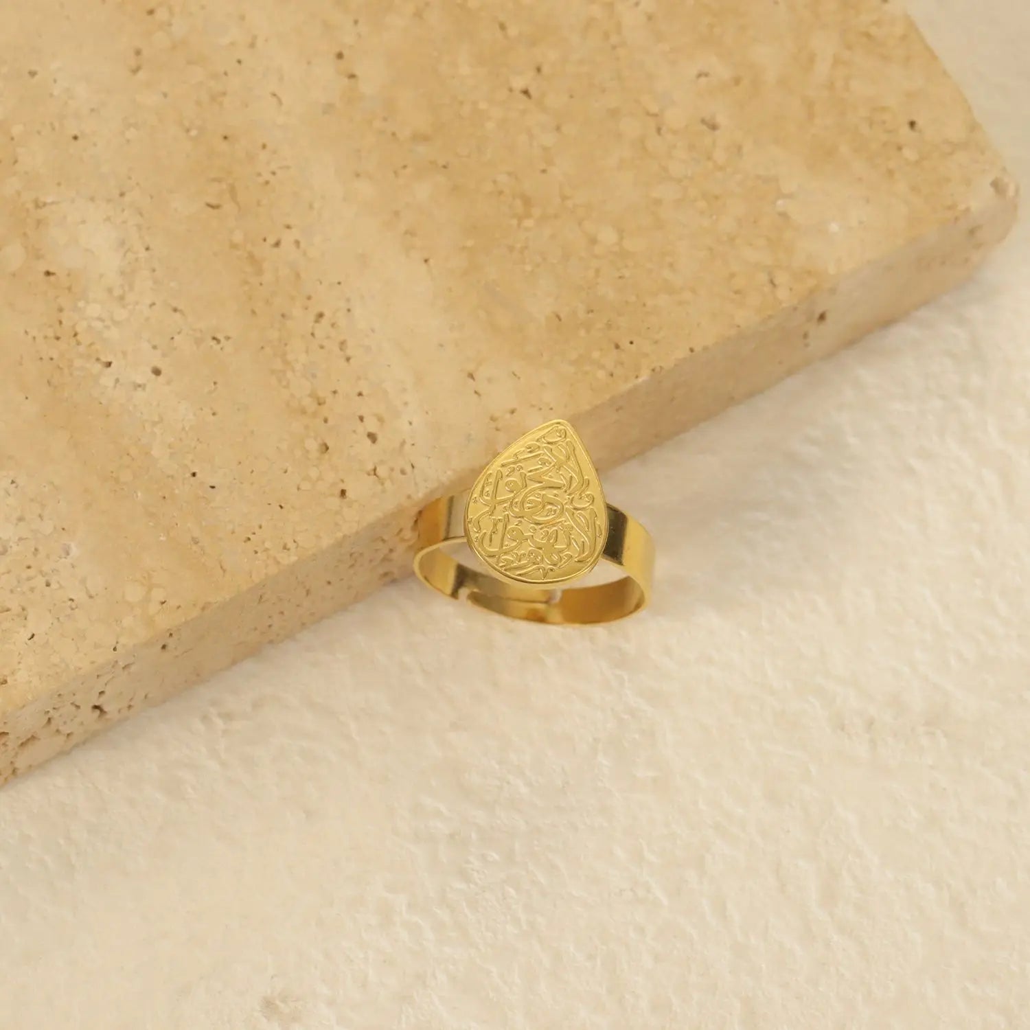 Arabic Calligraphy Ring Water Drop 18K Gold Plated Stainless Steel Adjustable Couple Ring Islamic Muslim Ring Souvenir For Lover