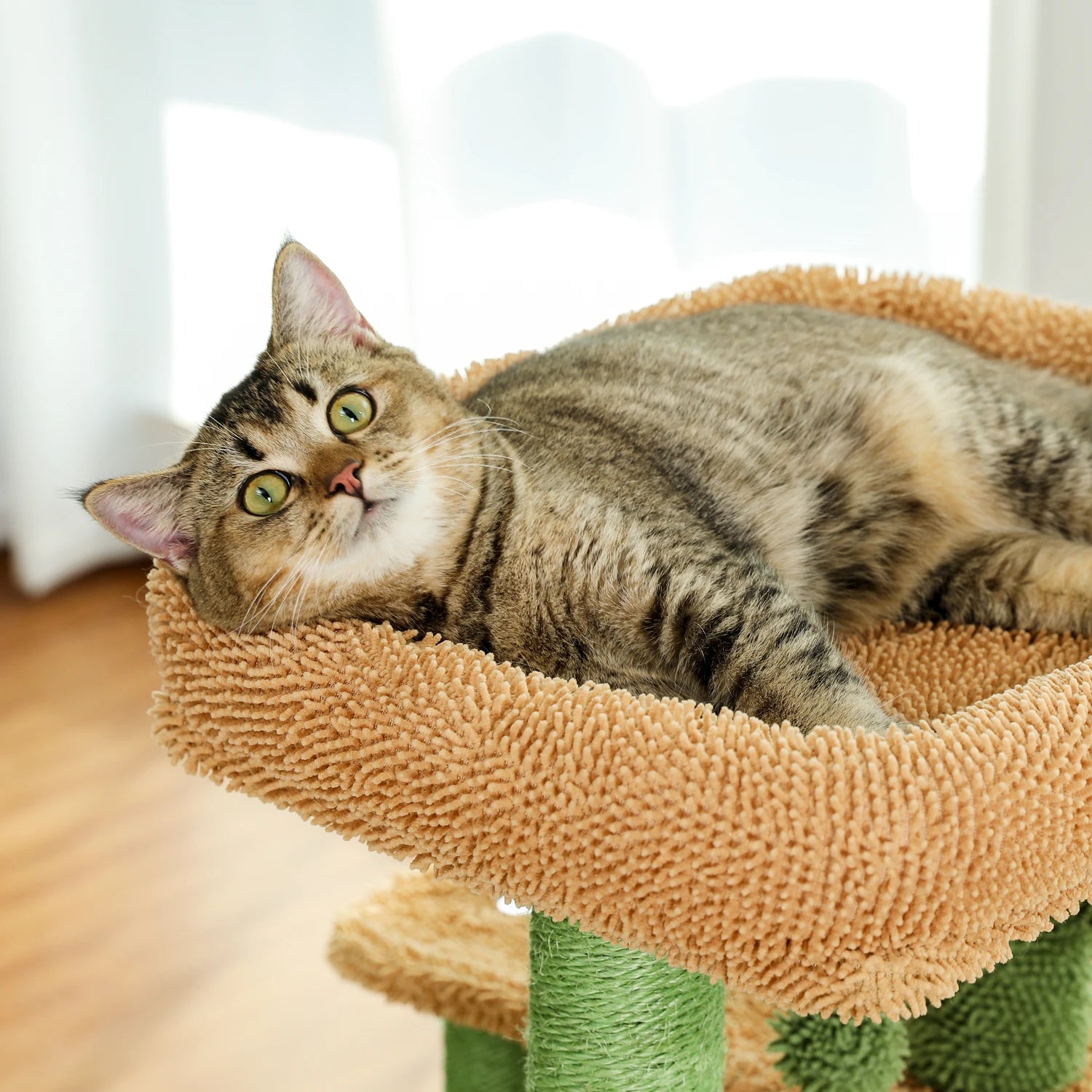Cactus Multi-Functional Cat Tree Tower with Cozy Cradle,Large Condo, Amusing Furball,Soft Perch,Scratching Post for Indoor Cats