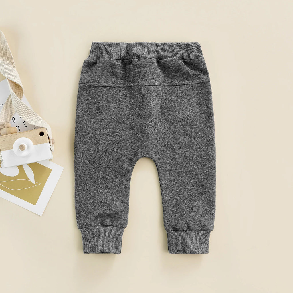 Newborn Boys Girls Casual Trousers Elastic Waist Adjustable Drawstring Plain Leisure Style Loose Fit Long Pants Sweatpants