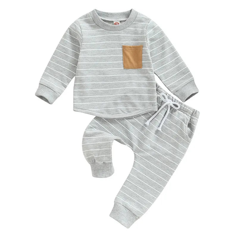 Newborn Boy Autumn Clothes Striped Long Sleeve Sweatshirt and Elastic Waist Sweatpants Pant Sets Outfit Baby Clothing